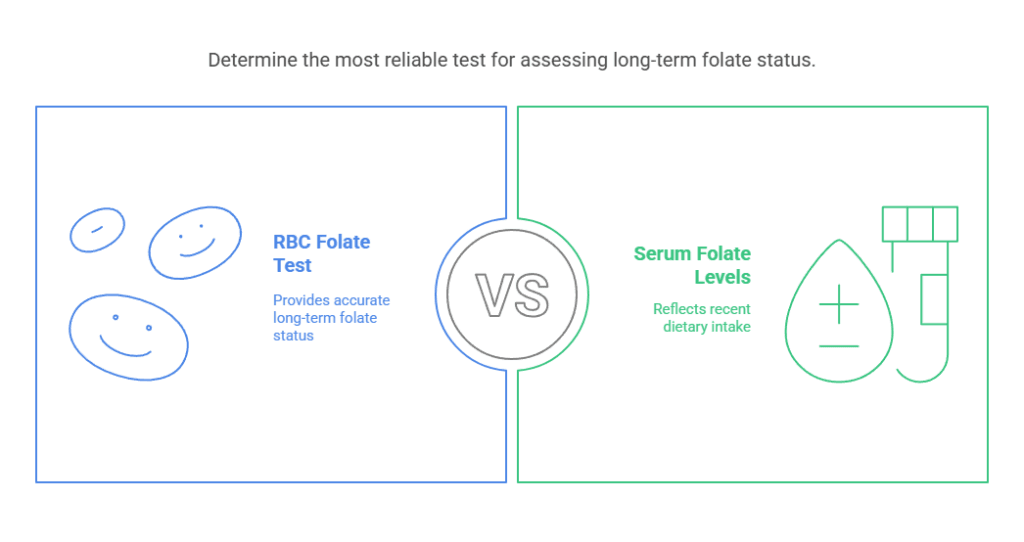 Determine the most reliable test for assessing long-term folate status