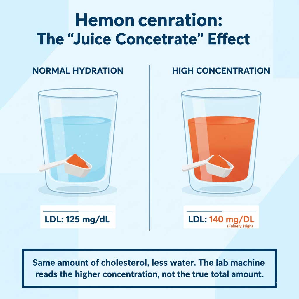The "Juice Concentrate" Effect: How Dehydration Fools Your Lab Test