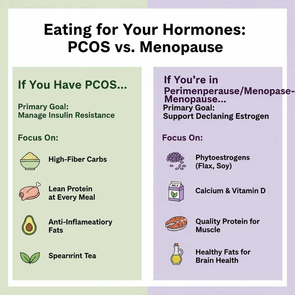 Eating for Your Hormones: PCOS vs. Menopause