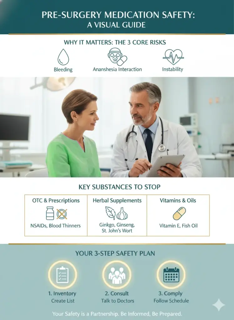 Pre-Surgery Medication Safety A Visual Guide - Infographic