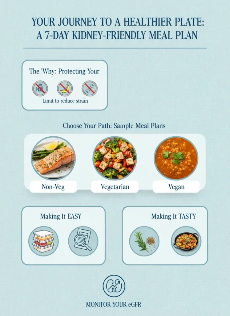 The Complete 7-Day Kidney-Friendly Meal Plan Journey - Infographic