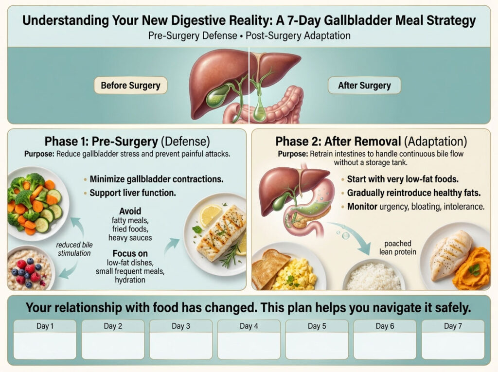 7-Day Gallbladder Meal Plan: Pre-Surgery and After Removal Menu