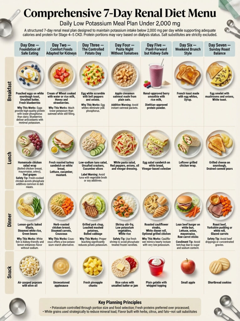 Comprehensive 7-Day Renal Diet Menu and Daily Low Potassium Meal Plan