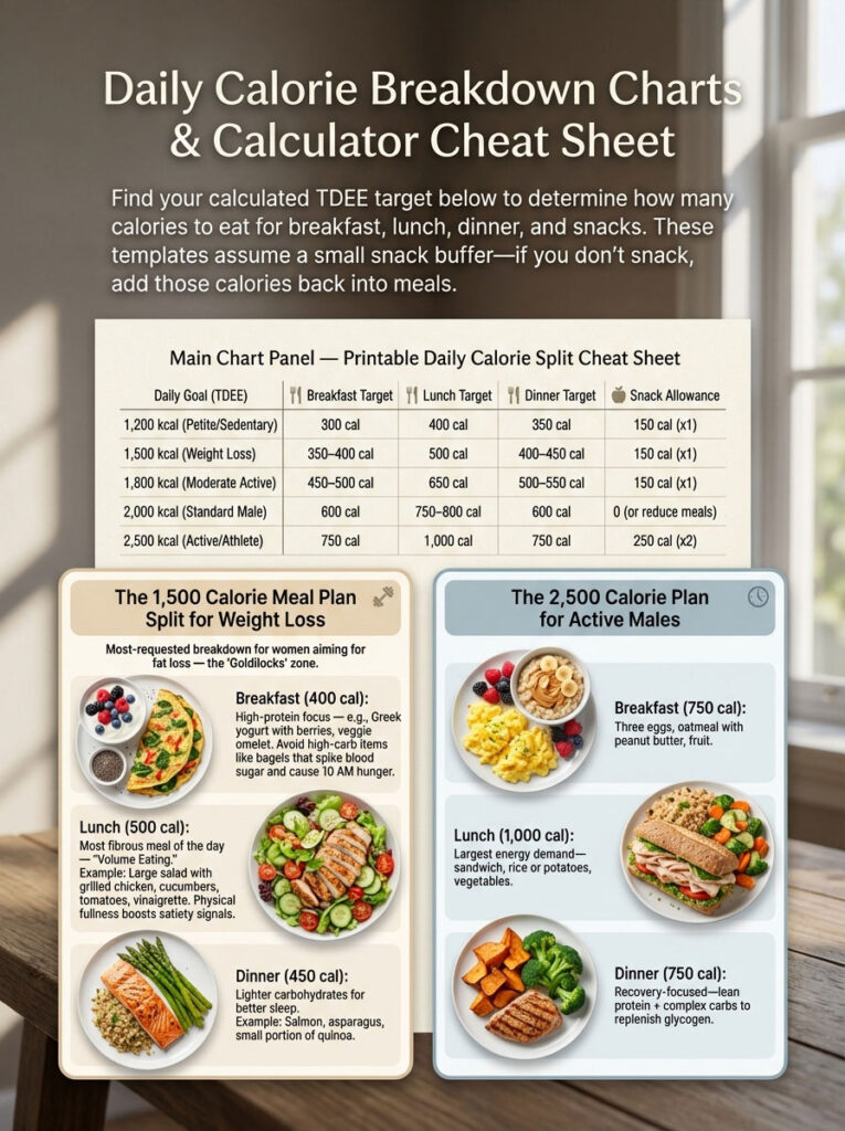 Daily Calorie Breakdown Charts and Calculator Cheat Sheet