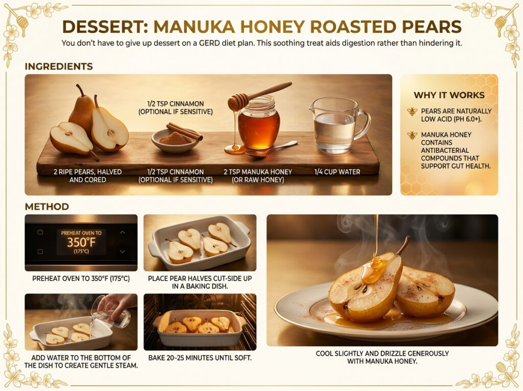Dessert: Manuka Honey Roasted Pears