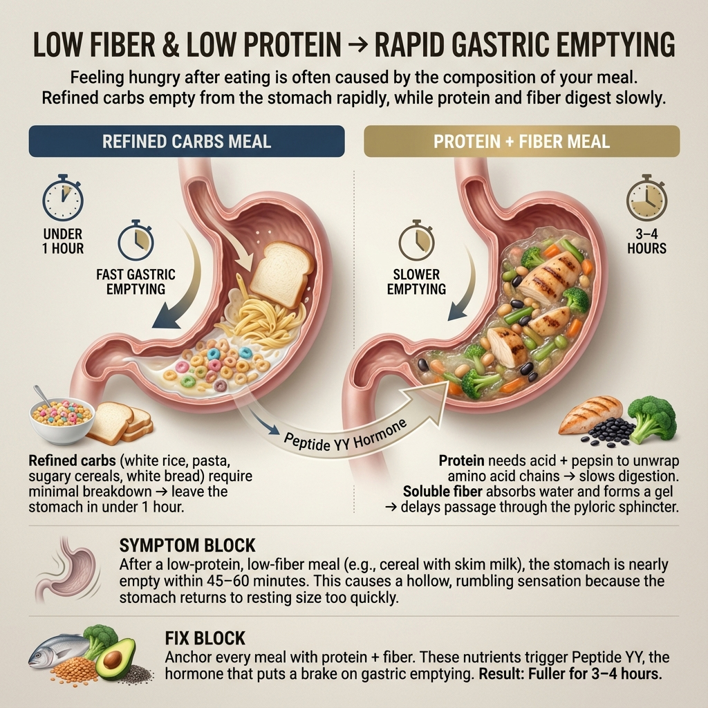Low Fiber and Protein Intake Leading to Rapid Gastric Emptying