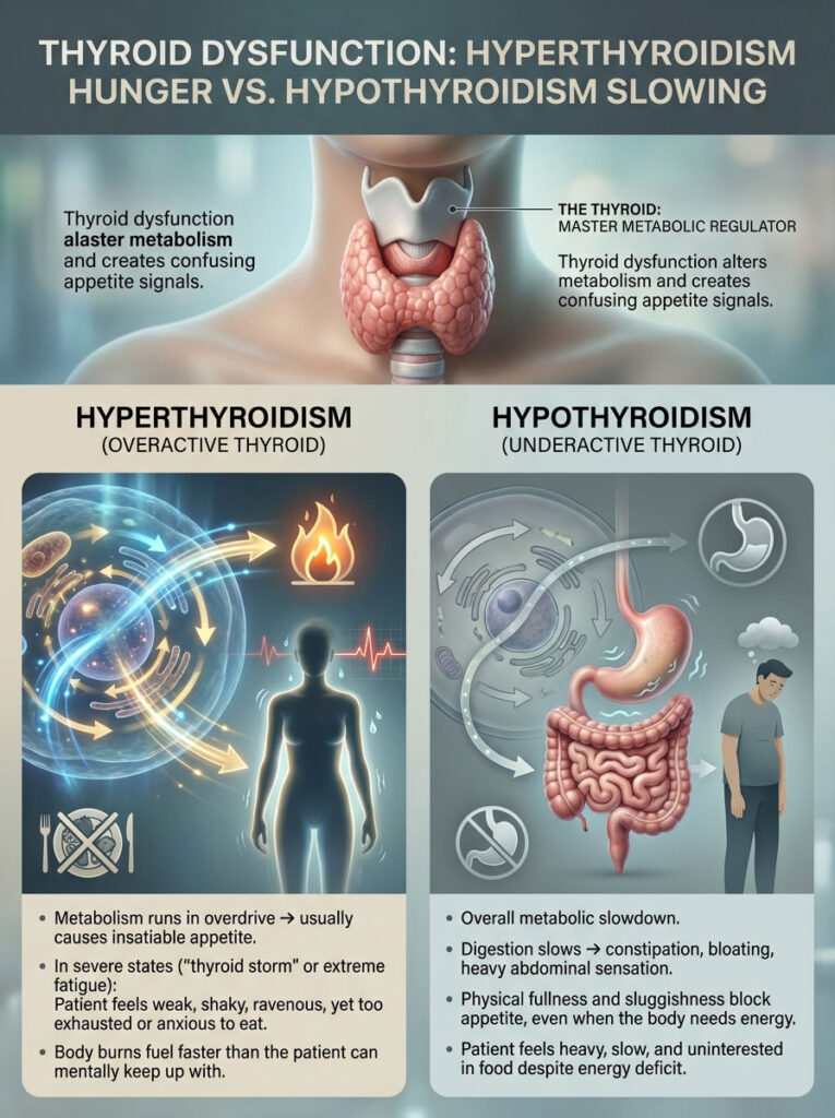 Thyroid Dysfunction: Hyperthyroidism Hunger vs. Hypothyroidism Slowing