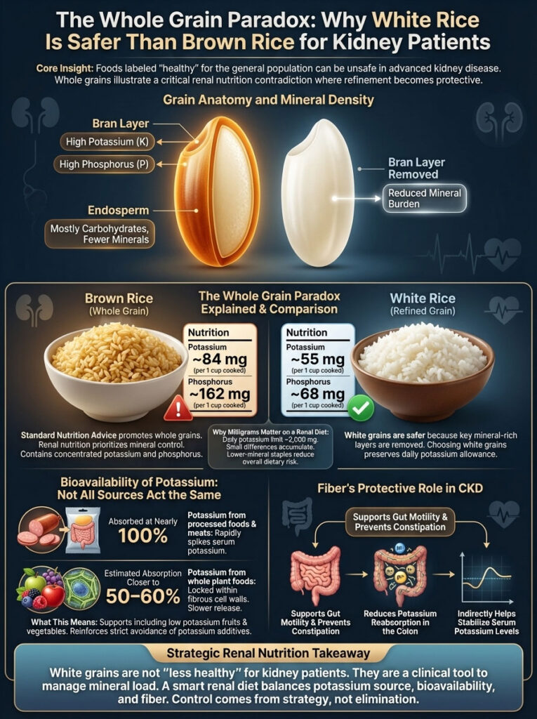 The Whole Grain Paradox: Why White Rice Is Safer Than Brown Rice for Kidney Patients