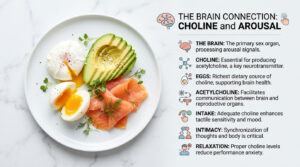 A plate with poached eggs, avocado slices, smoked salmon, and herbs on a marble surface.