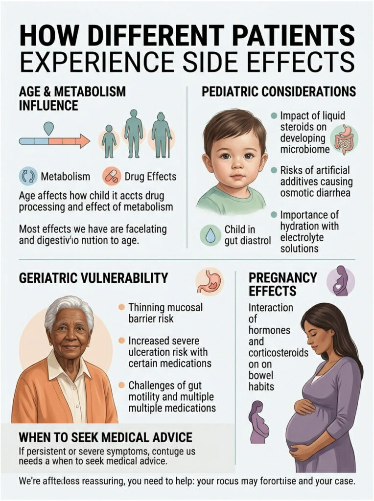 Infographic showing how different patients experience side effects based on age, metabolism, and conditions.