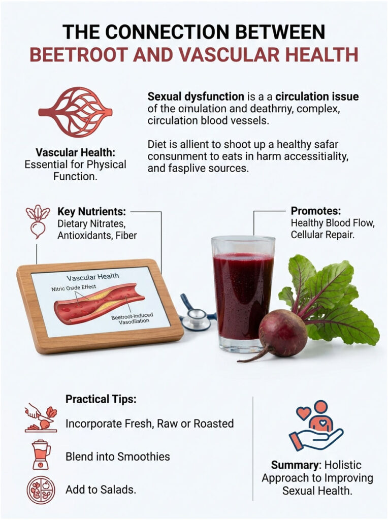 Infographic showing beetroot's benefits for vascular health, including key nutrients and practical tips.