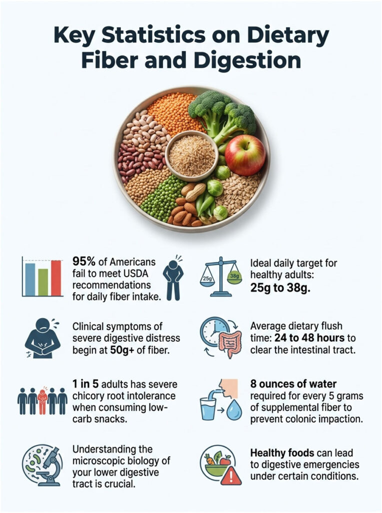 Infographic showing dietary fiber statistics, including fiber intake recommendations and digestive health tips.