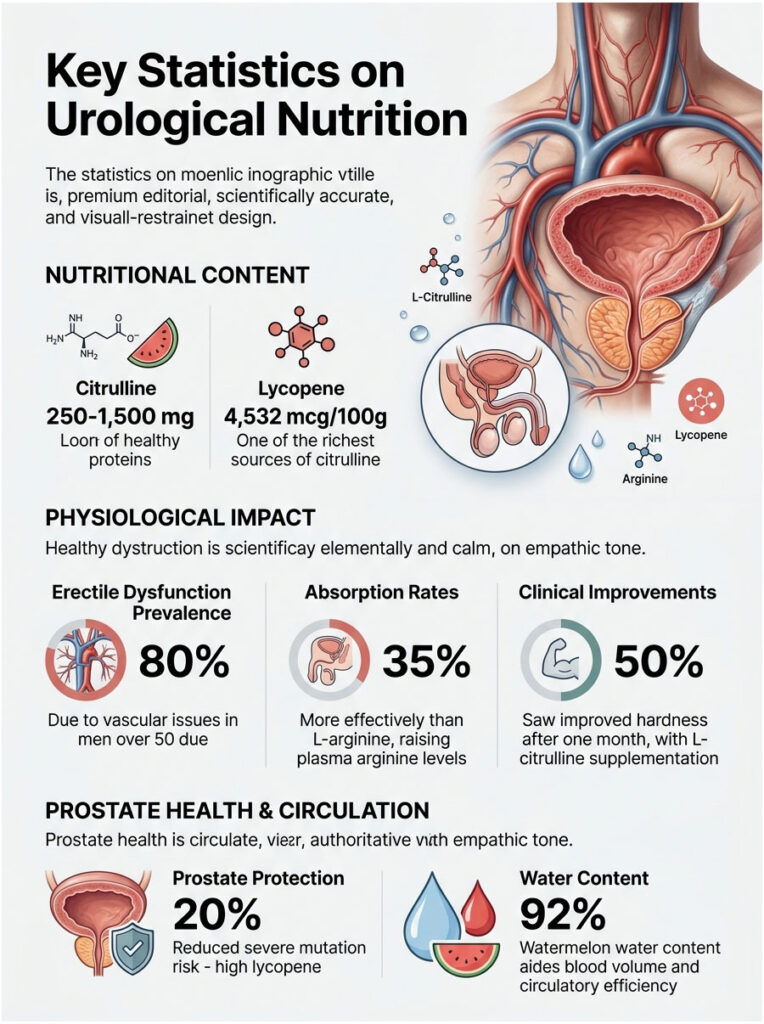 Infographic showing key statistics on urological nutrition, including nutritional content and physiological impact data.