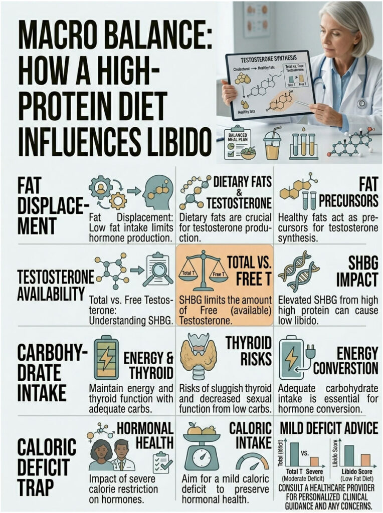 Infographic on how a high-protein diet influences libido, featuring charts and health icons.