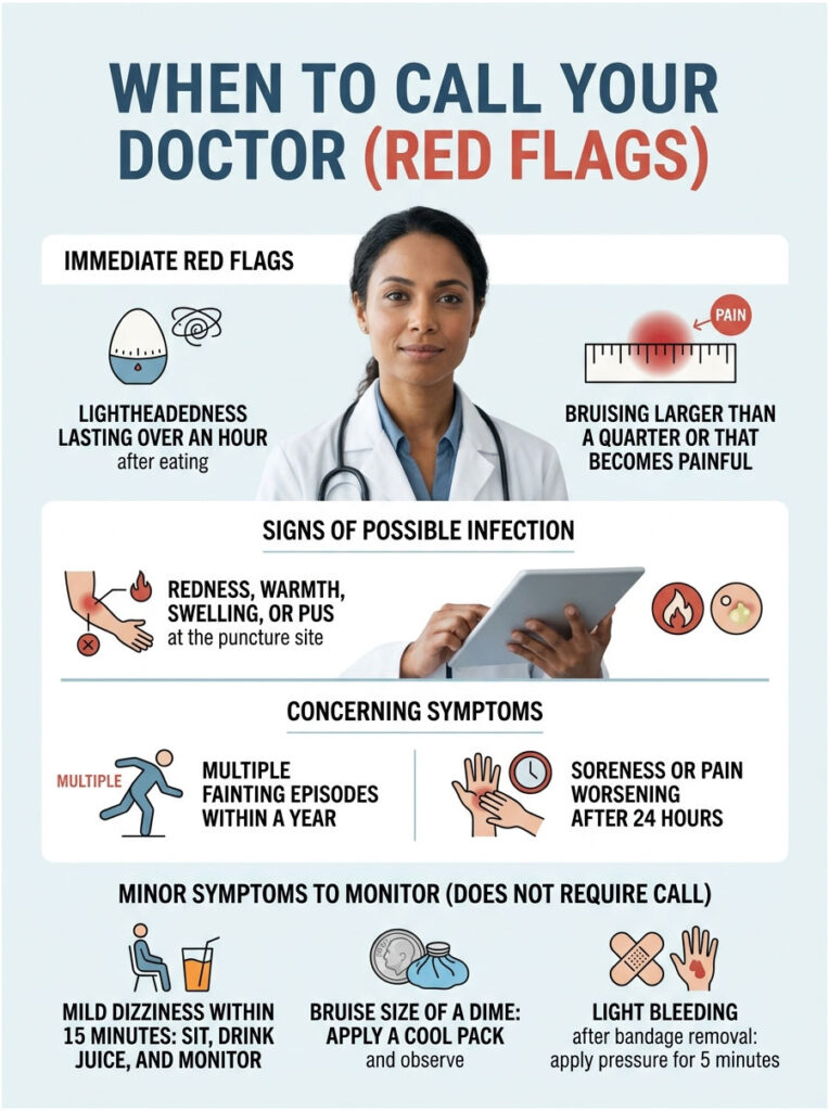 Infographic detailing when to call a doctor, including red flags and symptoms to monitor.