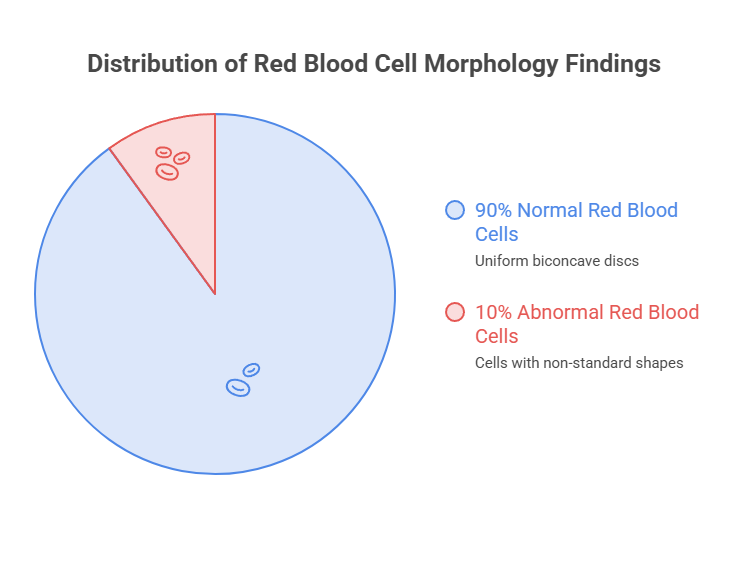 Pie chart showing 90% normal red blood cells and 10% abnormal red blood cells with labels and descriptions. Infographic.