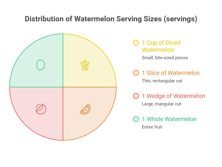 Pie chart showing watermelon serving sizes with icons and descriptions for each size.