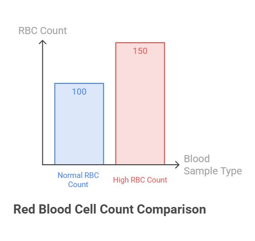 Bar graph comparing normal and high red blood cell counts with labels and axes.