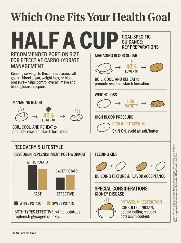 Infographic showing portion sizes for carbohydrate management, including guidelines for blood sugar, weight loss, and blood pressure.