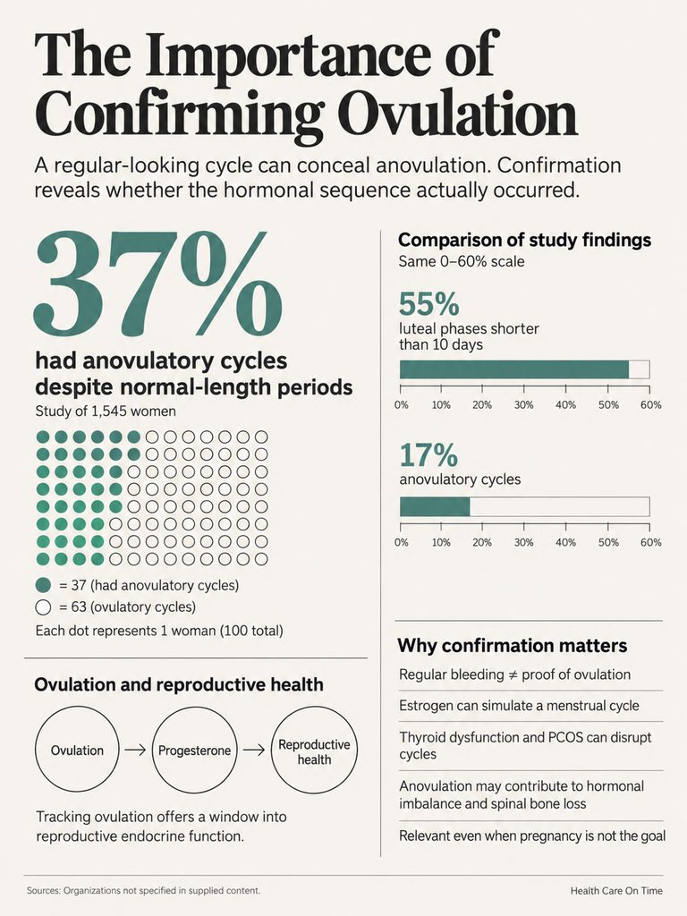 Infographic showing 37% of women had anovulatory cycles, with charts on ovulation and reproductive health.