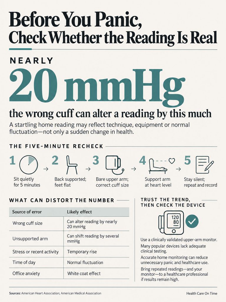 Infographic explaining how incorrect blood pressure readings can occur, with tips for accurate measurement.