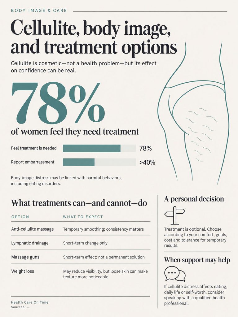 Infographic showing cellulite treatment options with statistics on women's feelings about treatment needs.