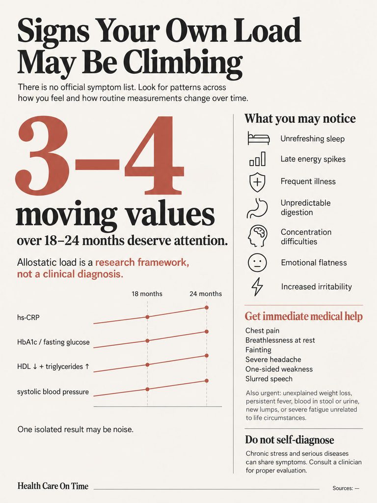 Infographic showing signs of climbing load with statistics and symptoms over 18-24 months.