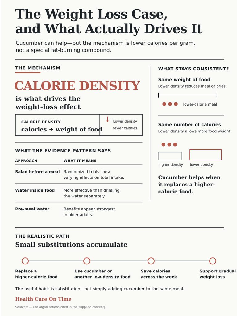 Infographic explaining calorie density and its impact on weight loss with charts and key points on food intake.