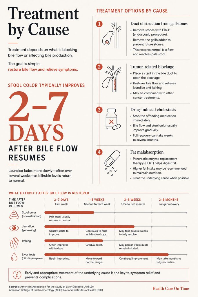 Infographic explaining treatment options for bile flow issues, including charts on recovery timelines and symptoms.