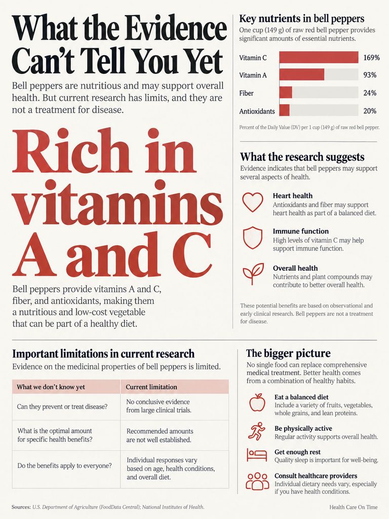 Infographic detailing the nutritional benefits of bell peppers, including vitamins A and C, fiber, and antioxidants.