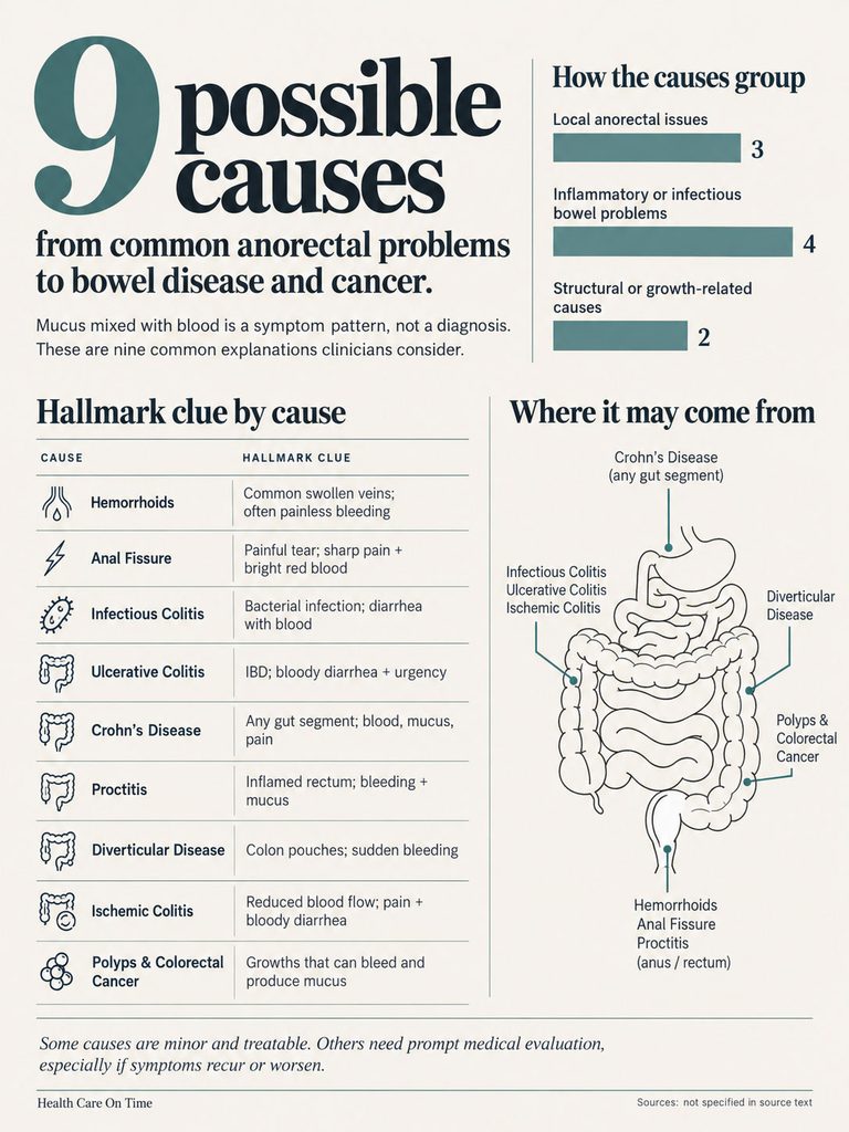 Infographic showing 9 causes of anorectal problems and bowel disease with symptoms and illustrations of the digestive system.