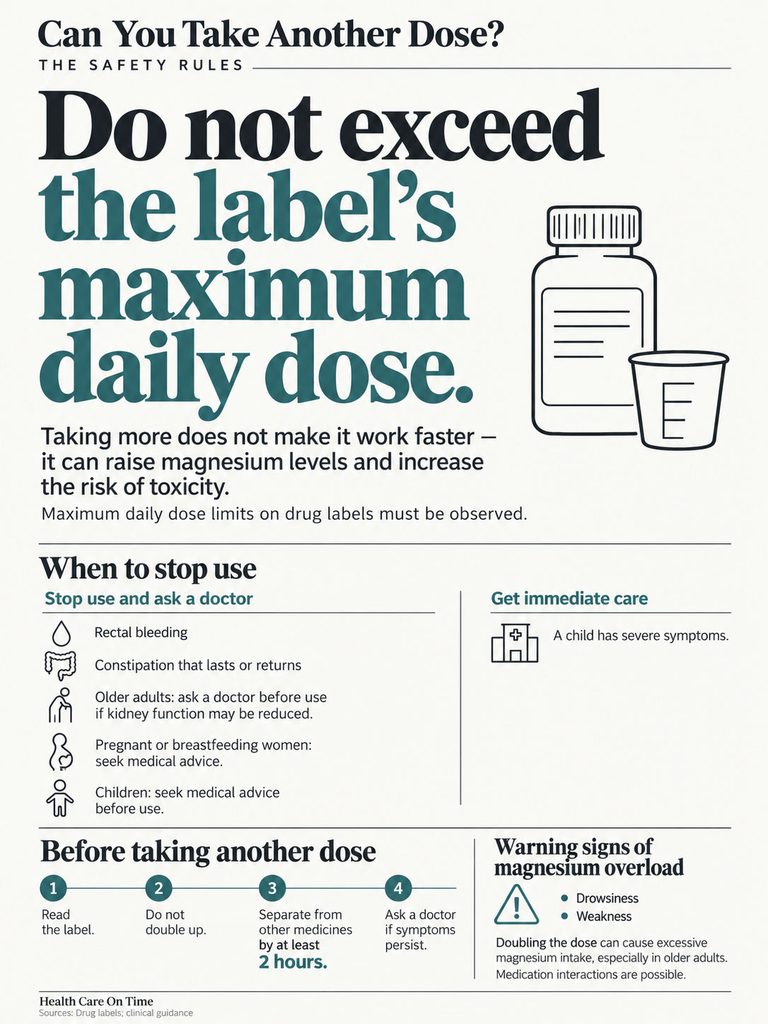 Infographic detailing safety rules for medication dosage, including warnings and guidelines for use.