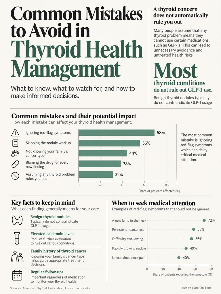 Infographic detailing common mistakes in thyroid health management, including statistics and key facts for care decisions.