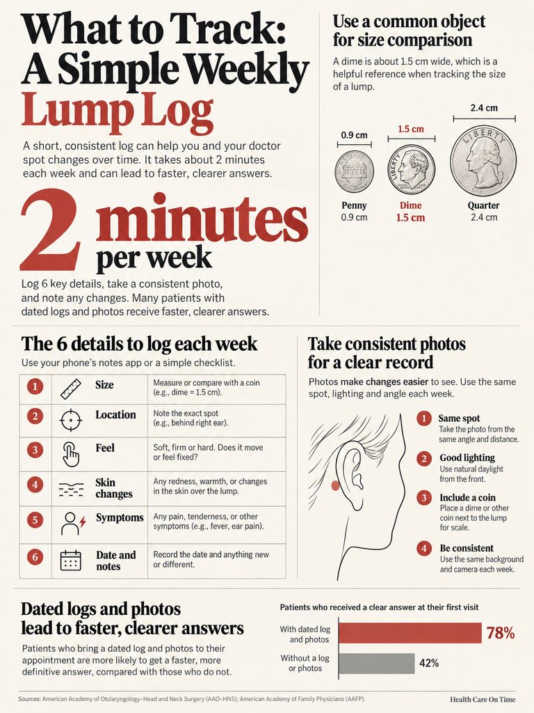 Infographic detailing a simple weekly lump log for tracking changes, including size comparison and logging details.